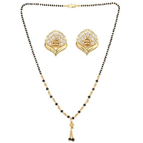 AanyaCentric 18" Mangalsutra Set with Earring Golden - Traditional ...