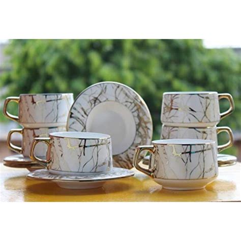 Femora Bone China Tea Cup, Mugs and Saucer - 6 Piece, Gold, 205ml ...