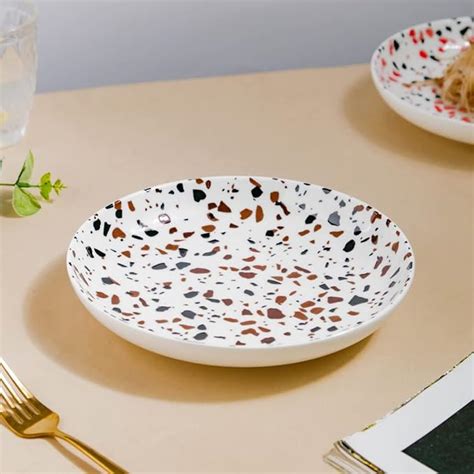 Buy Nestasia White and Brown Round Ceramic Mosaic Nashta Plate, Starter ...