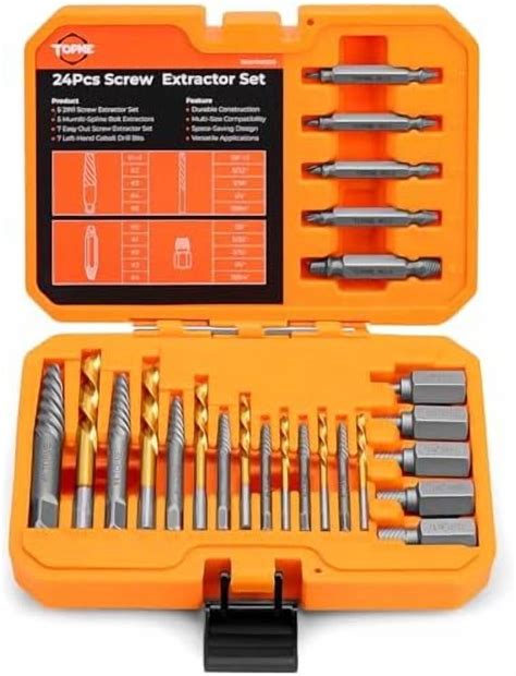 24 Piece Screw Extractor and Left Hand Drill Bits Set, Easy Out Screw ...