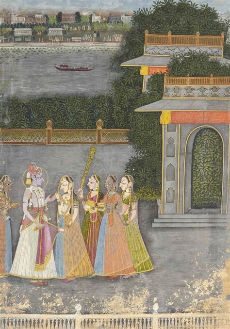 Krishna Shares A Cup Of Wine With Radha, Circa 1800 - Pahari painting ...