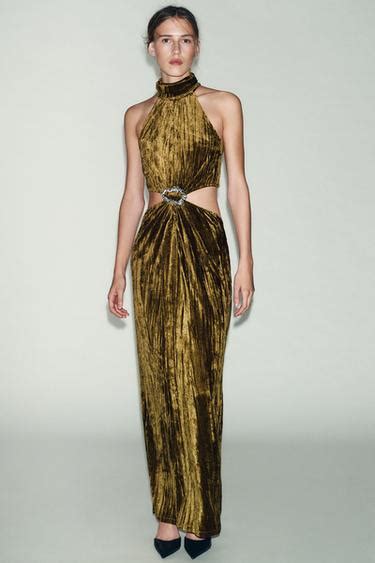 CUT-OUT DRESS WITH JEWEL DETAIL - Ochre | ZARA India