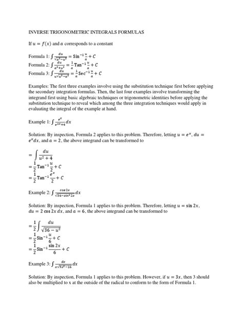 Module 3.2 Inverse Trigonometric Integrals | PDF | Integral | Trigonometric Functions