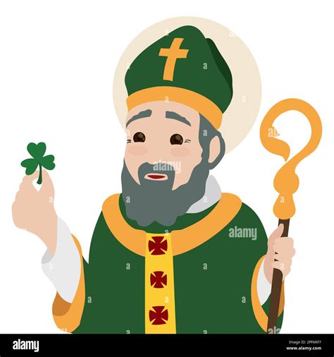 Flat style design of Saint Patrick portrait with shamrock and crosier ...