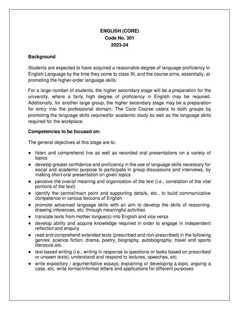 English core Sr Sec 2023-24 - ENGLISH (CORE) Code No. 301 2023 ...