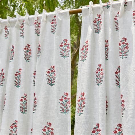 Pink Floral Hand Block Print Cotton Curtain for Doors & Windows - Loops ...