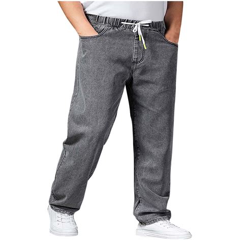 Leesechin Mens Elastic Waist Jeans Relaxed Fit Men's Jeans with Elastic ...