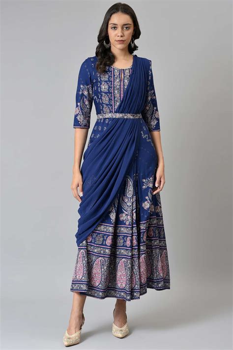 Buy Blue Printed and Embroidered Insta Saree @ 5999 | W for woman ...