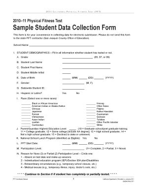 Fillable Online pftdata Sample Student Data Collection Form ...