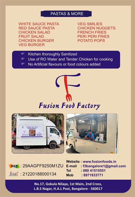 Menu at Fusion Food Factory, Bengaluru