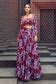 Purple geometric printed gathered skirt with blouse and tie up belt