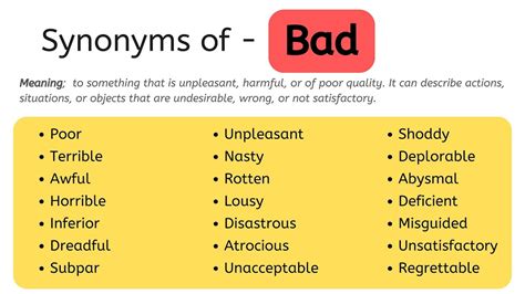 Synonyms Of Bad, Bad Synonyms Words List, Meaning & Example Words # ...