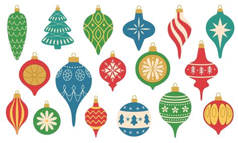 Vintage Christmas baubles and ornaments. Retro-style Christmas ...