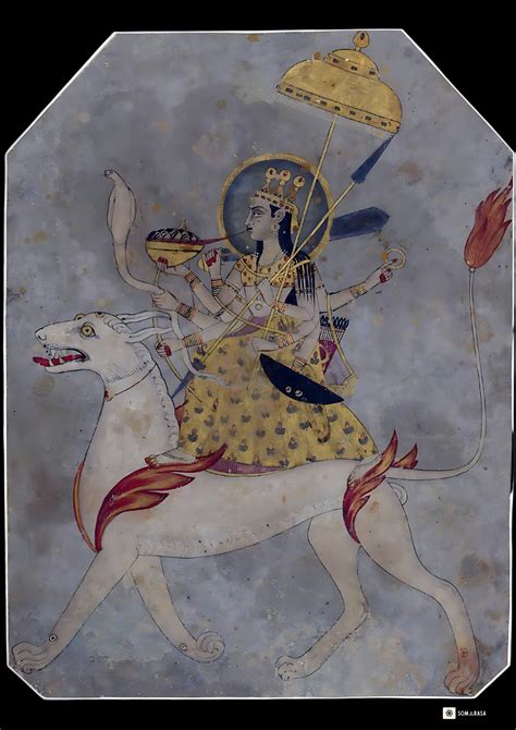 Durga Miniature Poster – Hindu Goddess on Lion A3 Print – The Soma Store