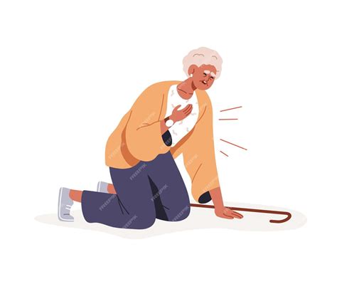 Premium Vector | Old woman falls down falling with heart attack pain ...