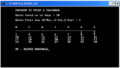 Image result for Coding for a Calendar Using C-language