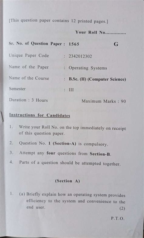 OS B.Sc. (H) Computer Science Semester PYQ - Operating Systems Exam ...