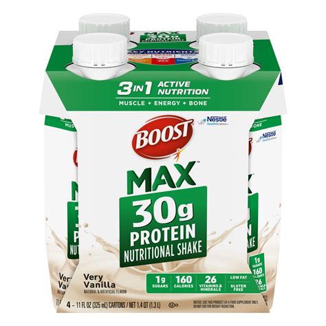 BOOST Max Protein Nutritional Shake, Very Vanilla, 30g Protein, 4 -11 ...