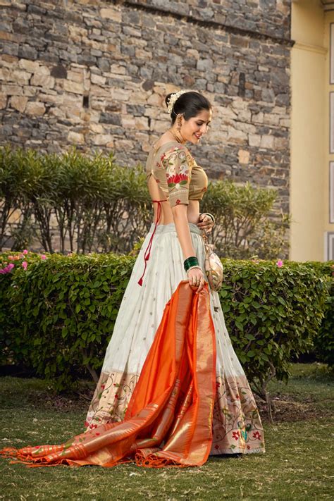 White Jacquard Silk Paithani Lehenga Choli