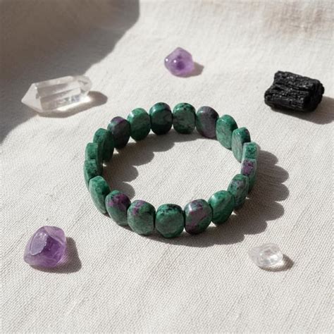 Buy Epidote in Zoisite Bracelet 14mm Oval Beads, Natural Green Purple ...