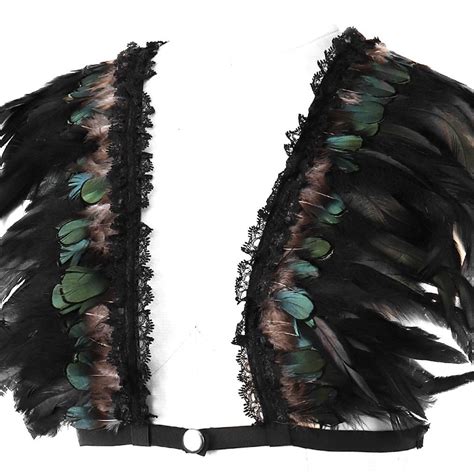 Buy BANSSGOTH Women's Feather Body Harness Bralette Lingerie Epaulettes ...
