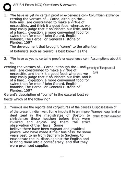 APUSH Exam MCQ Questions & Answers. - MCQ - Stuvia US