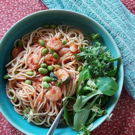 Edamame Bean and Prawn Pasta Recipe | Samsung Food App