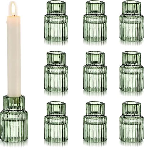 Amazon.com: Hewory Glass Taper Candle Holders: 10PCS Green Vintage ...