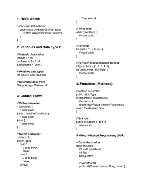 Image result for Cheet Sheet Java