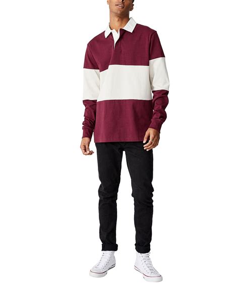 Cotton On Rugby Long Sleeve Polo Shirt Burgundy Mid Panel – CheapUndies