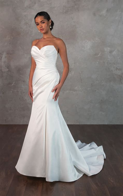 Strapless Satin Jacquard Column Bridal Dress with Detachable Overskirt