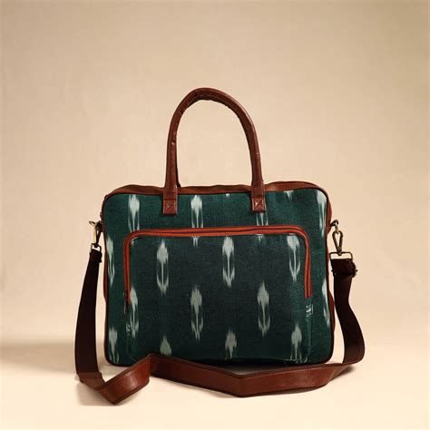 Green Handmade Pochampally Ikat Laptop Bag