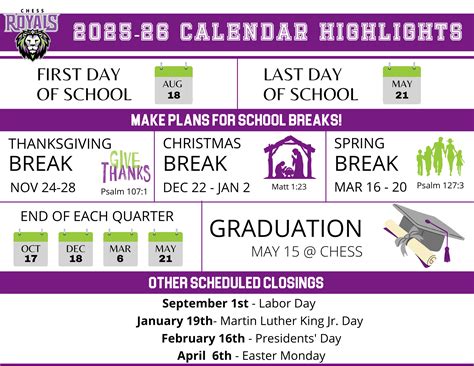 2025-26 Calendar Highlights - CHESS Christian School