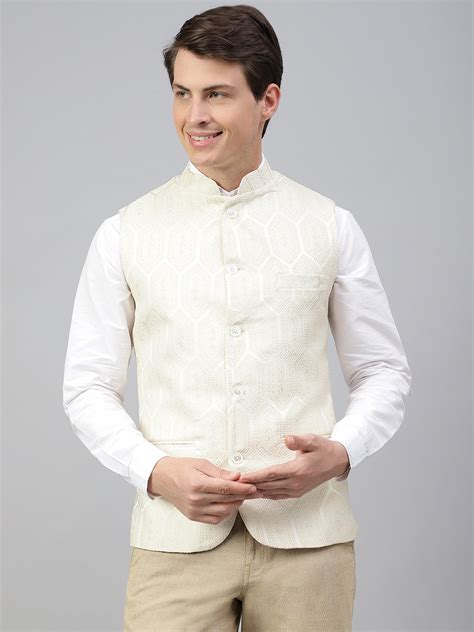 Men Cream Regular Fit Solid Stand Collar Club Wear Waist Coat – Richlook