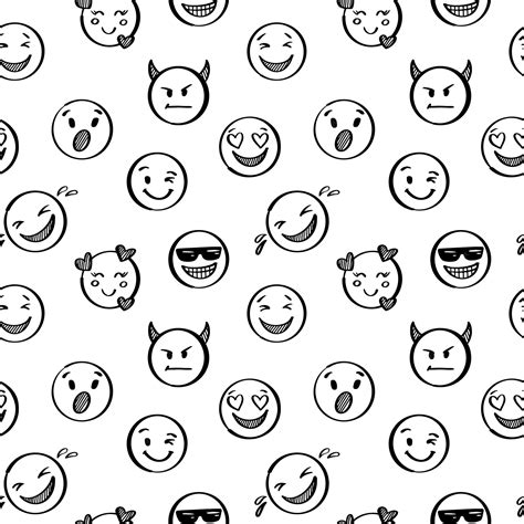 Doodle Emoji nahtloses Muster Handgezeichnete Skizze positiver ...