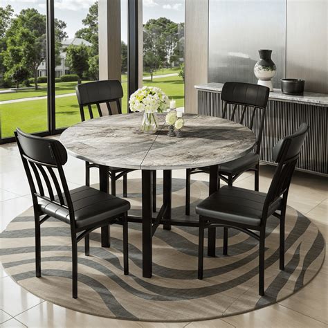 Lamerge Round Dining Table Set for 4,Wood Round Kitchen Table and ...