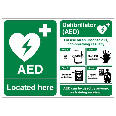 AED located Here / Defibrillator Poster | FirstAid4Less
