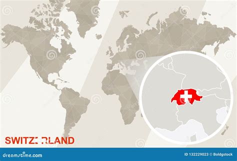 Zoom on Switzerland Map and Flag. World Map Stock Vector - Illustration ...