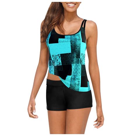 CALAFEBILA Two Piece Women Swimsuits Modest Tankini Beach Floral Print ...