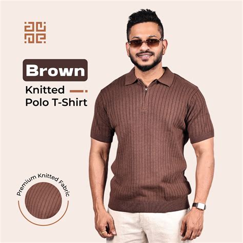 Brown Knitted Polo T-Shirt – Elther