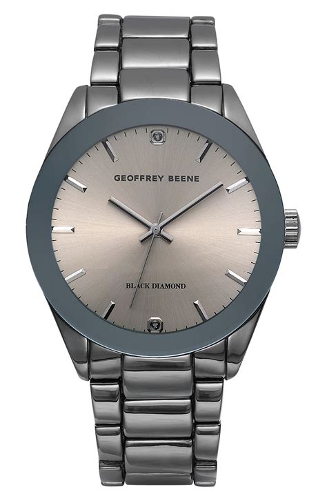 GEOFFREY BEENE Genuine Black Diamond Bracelet Watch, 41mm - 0.001ct ...