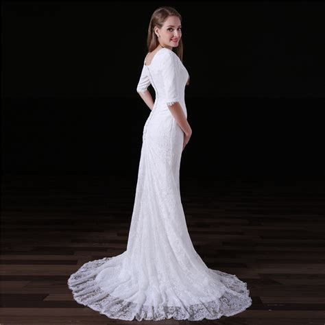 Simple Mermaid Wedding Dress Lace Bridal Gown With Train
