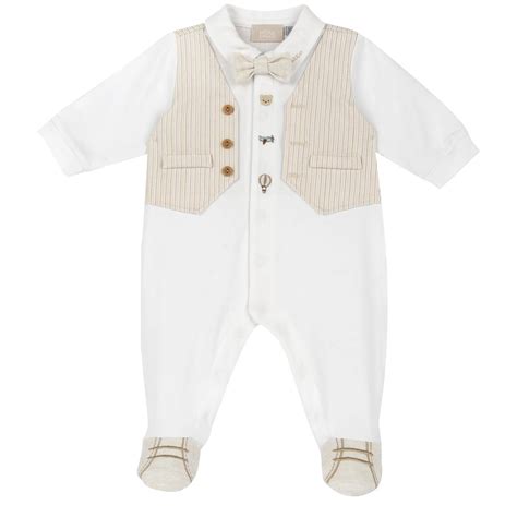 Chicco Boys White and Beige Applique Front Opening Babysuit - Babysuit ...