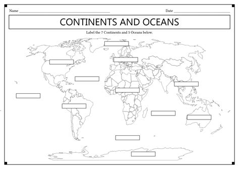 Continents And Ocean Worksheet - Printable And Enjoyable Learning
