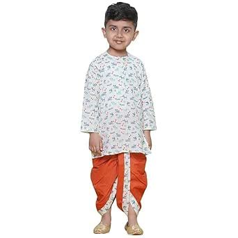 Buy AJ DEZINES Kids Ethnic Wear Animal Printed Cotton Rust Dhoti Kurta ...