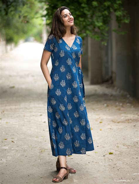 Buy The Work Edit. Bagru Hand Block Printed Cotton Wrap Dress - Blue ...