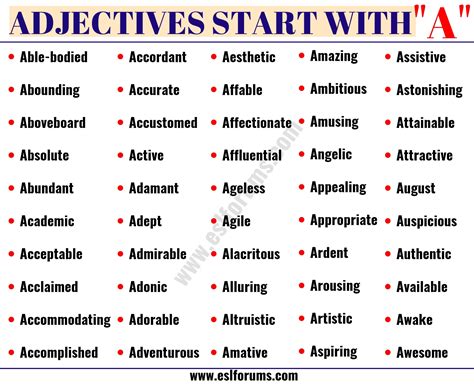 Adjectives With Letter A