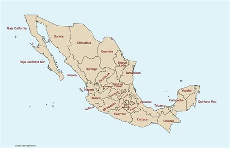 Mapa de México con nombres y división política por estados