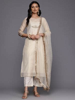 Buy Varanga Zari Embroidered Sequined Kurta with Pant and Dupatta (Set ...