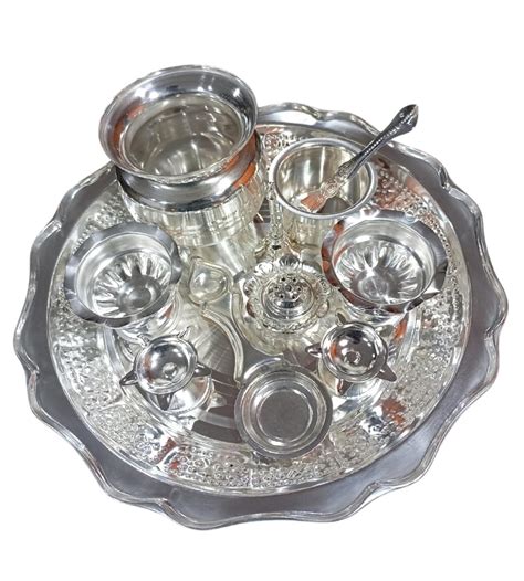 Sigaram Silver Plated Pooja Thali Arthi Set for Home & Temple Pooja ...